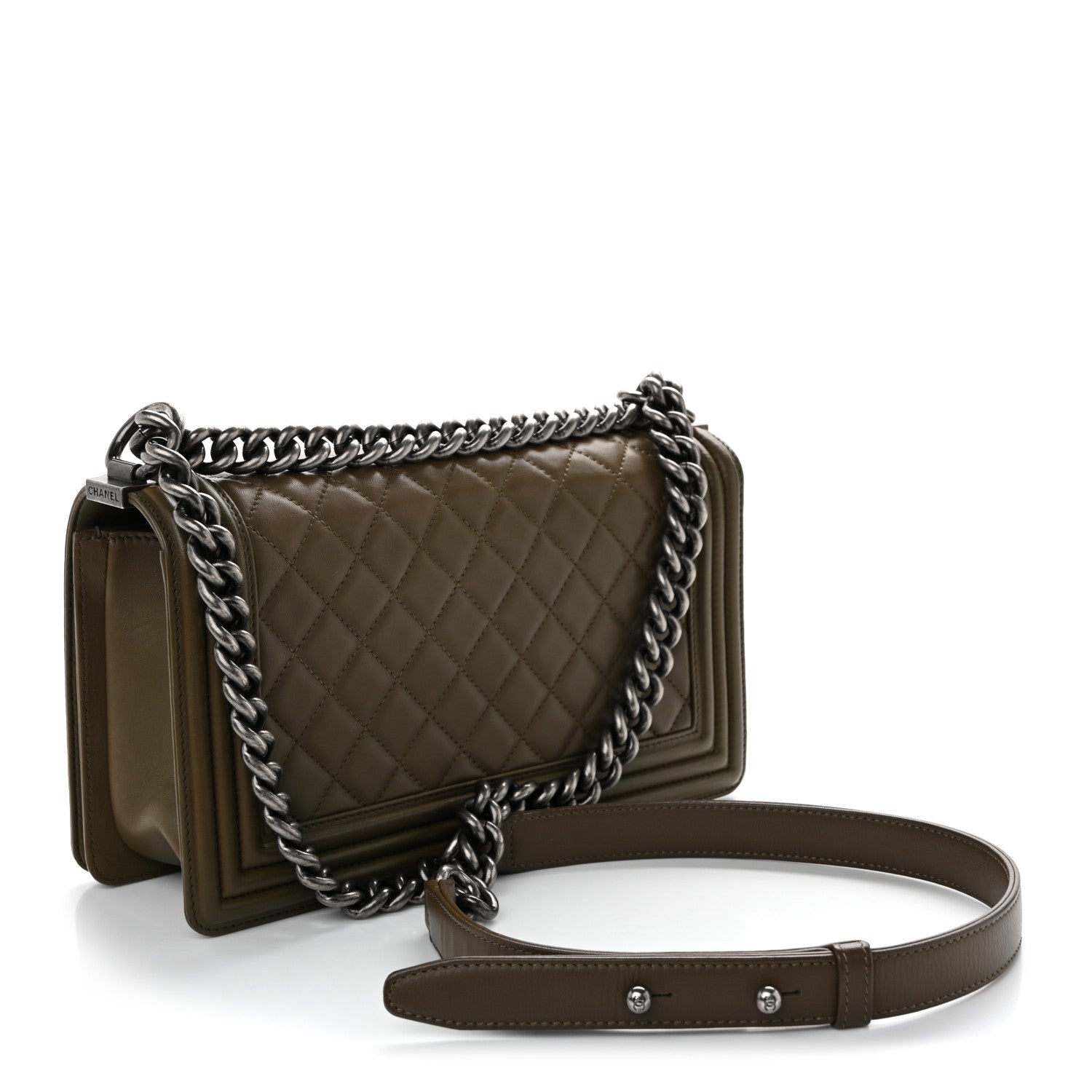 Lambskin Quilted Medium Boy Flap Khaki