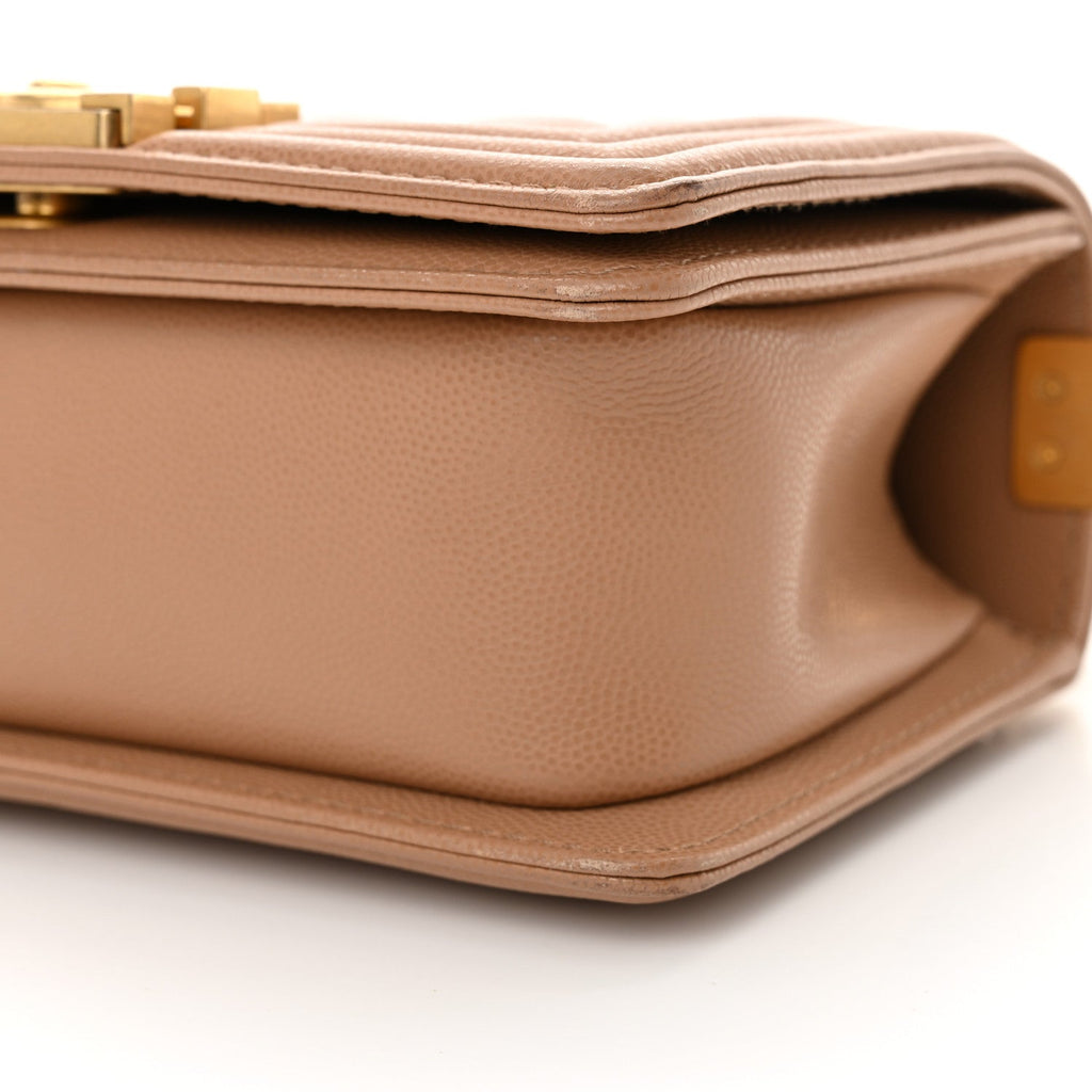 Caviar Quilted Small Top Handle Boy Flap Beige