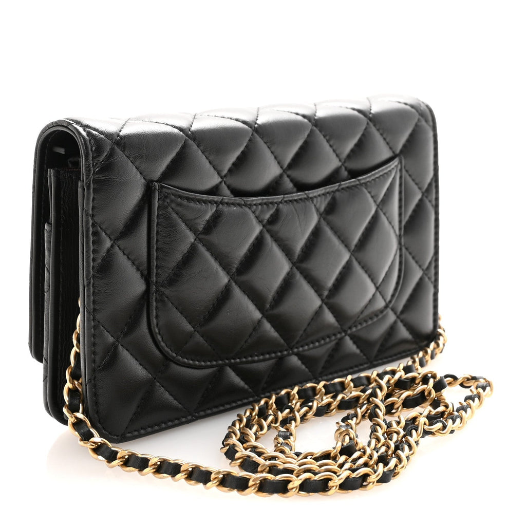 Lambskin Quilted Lucky Charms 2.55 Reissue Wallet On Chain WOC Black