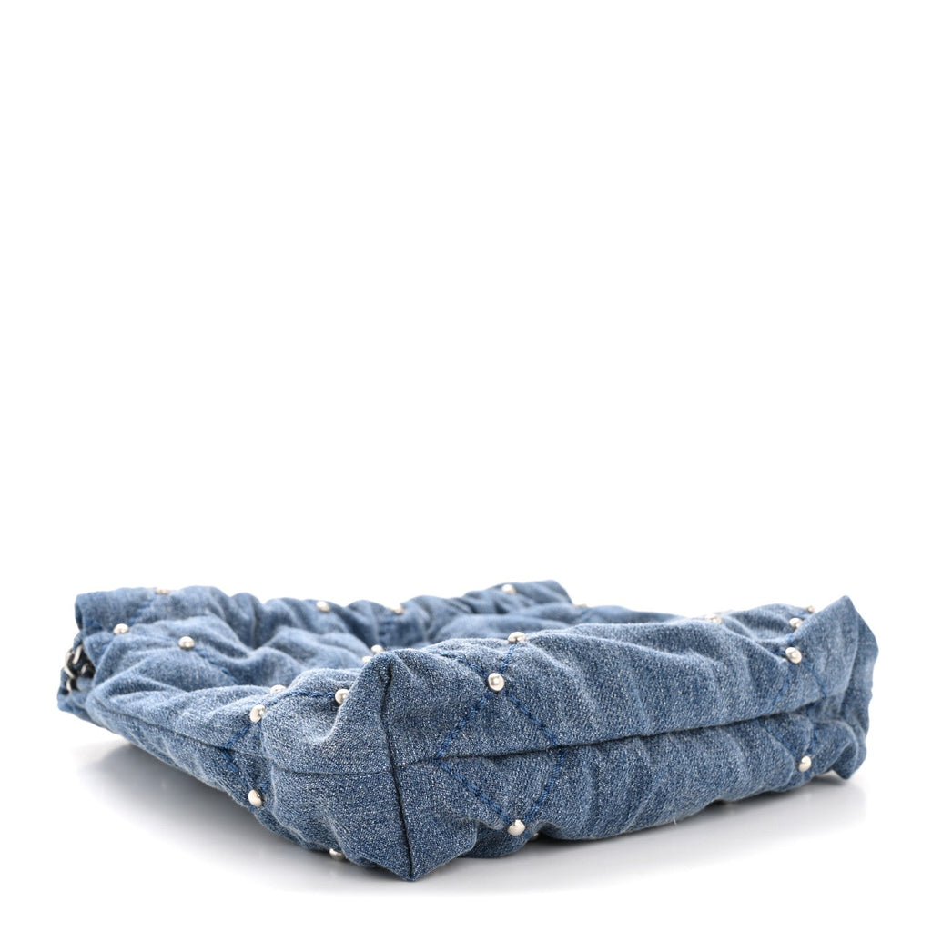 Washed Denim Quilted Studded Mini Chanel 22 Blue