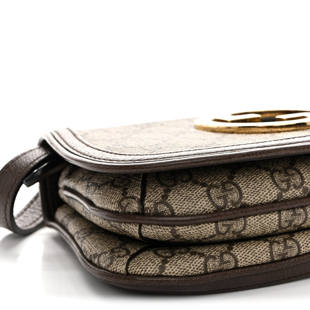 GG Supreme Monogram Textured Dollar Calfskin Mini Blondie Chain Shoulder Flap Bag Beige Ebony New Acero