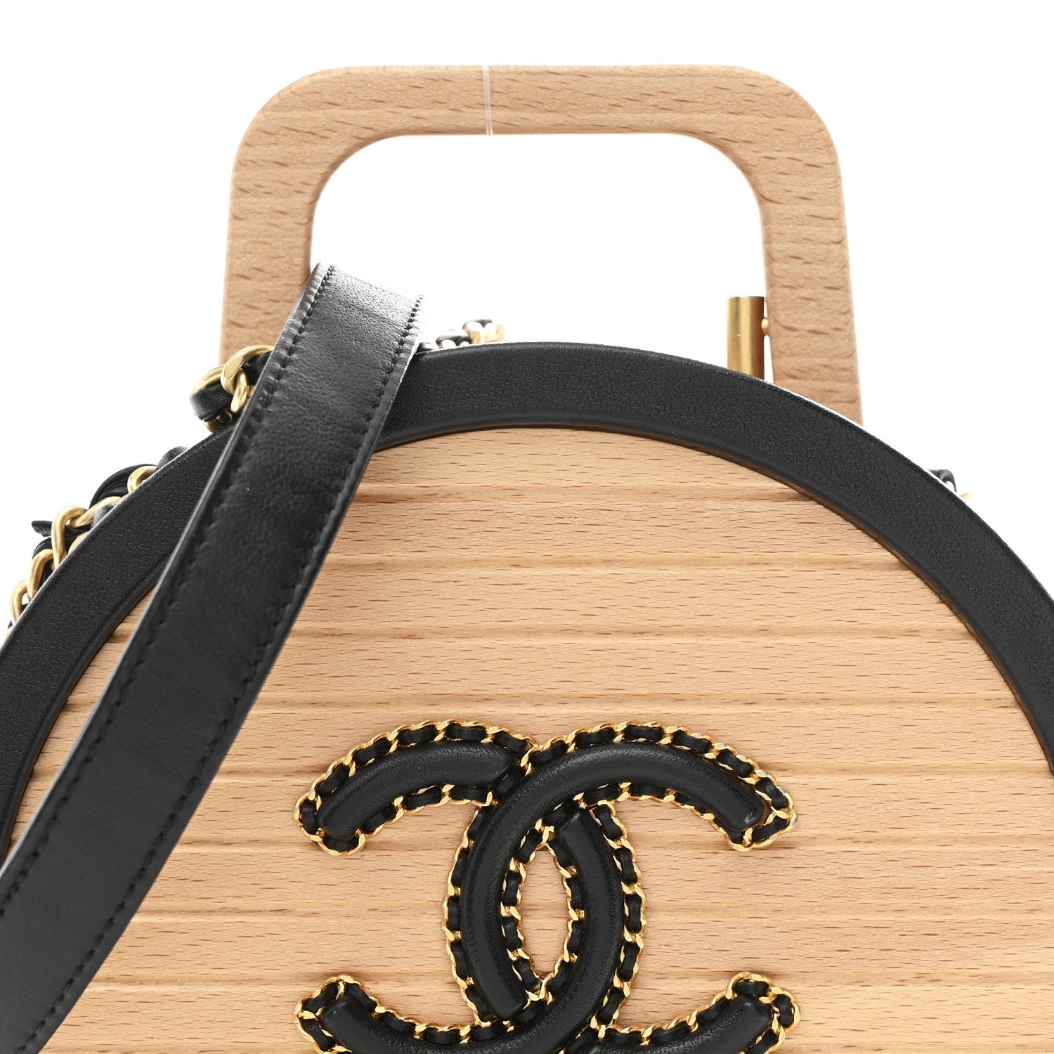 Beech Wood Lambskin Round CC Vanity Case Black