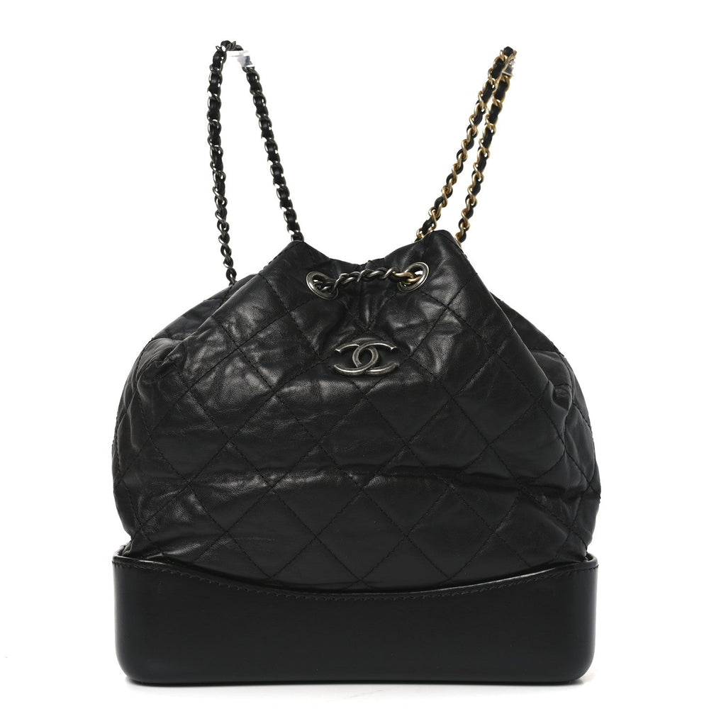 Aged Calfskin Quilted Small Gabrielle Backpack Black