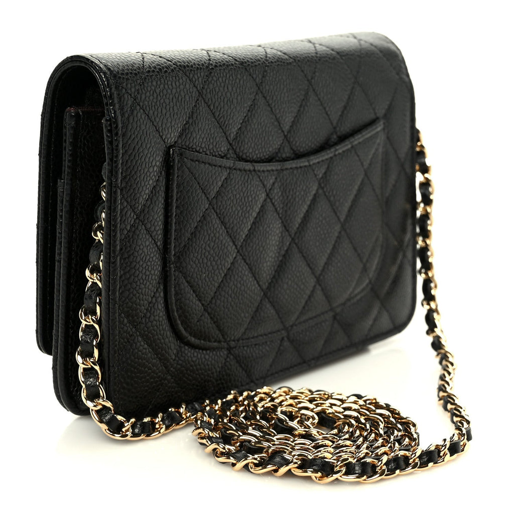 Caviar Quilted Wallet on Chain WOC Black