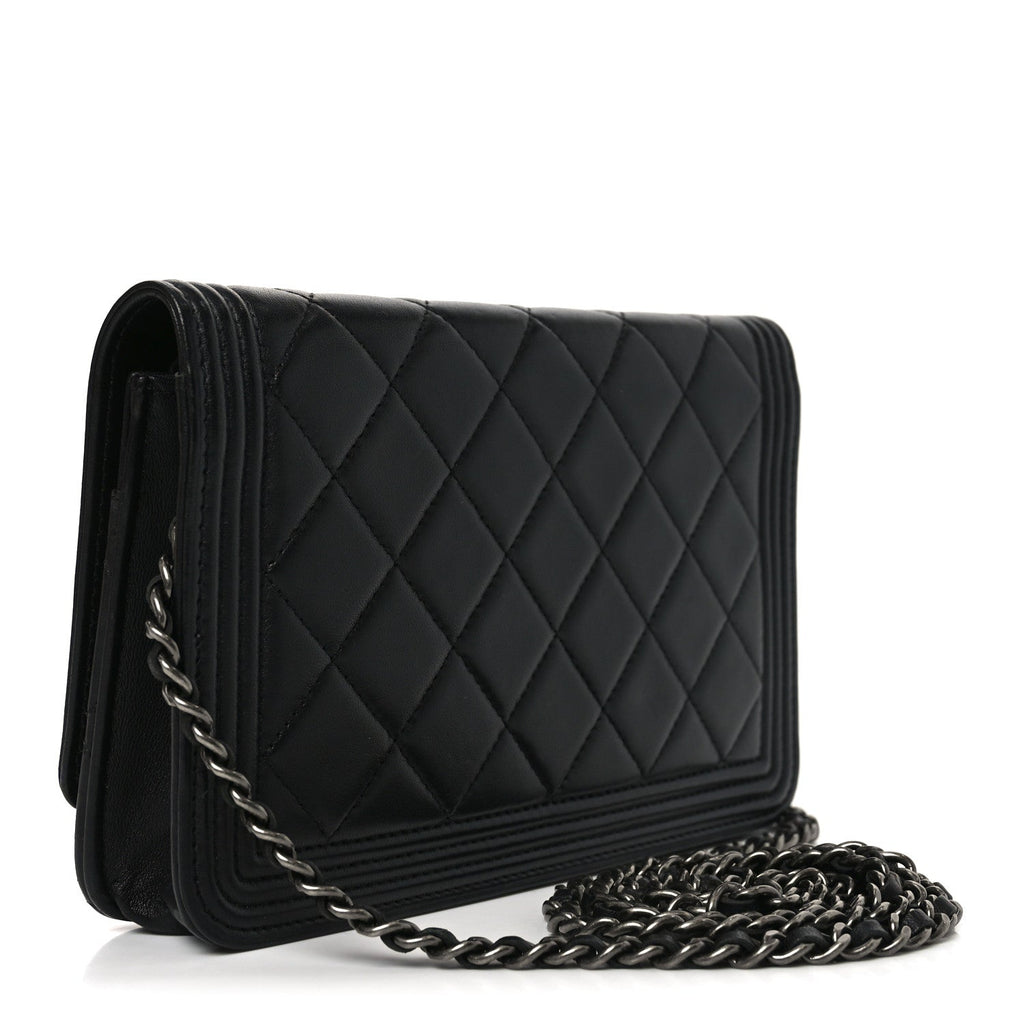 Lambskin Quilted Boy Wallet On Chain WOC Black