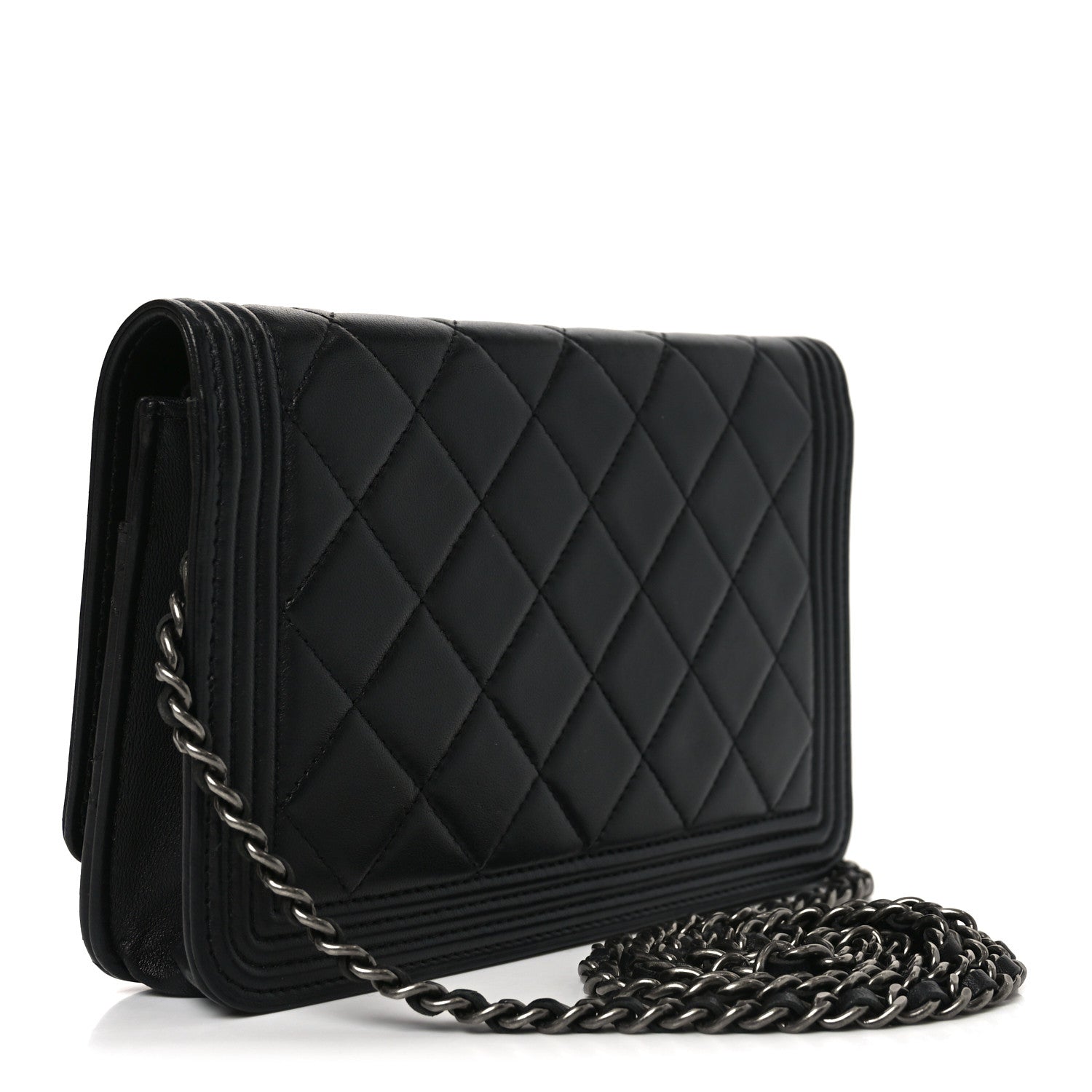 Lambskin Quilted Boy Wallet On Chain WOC Black