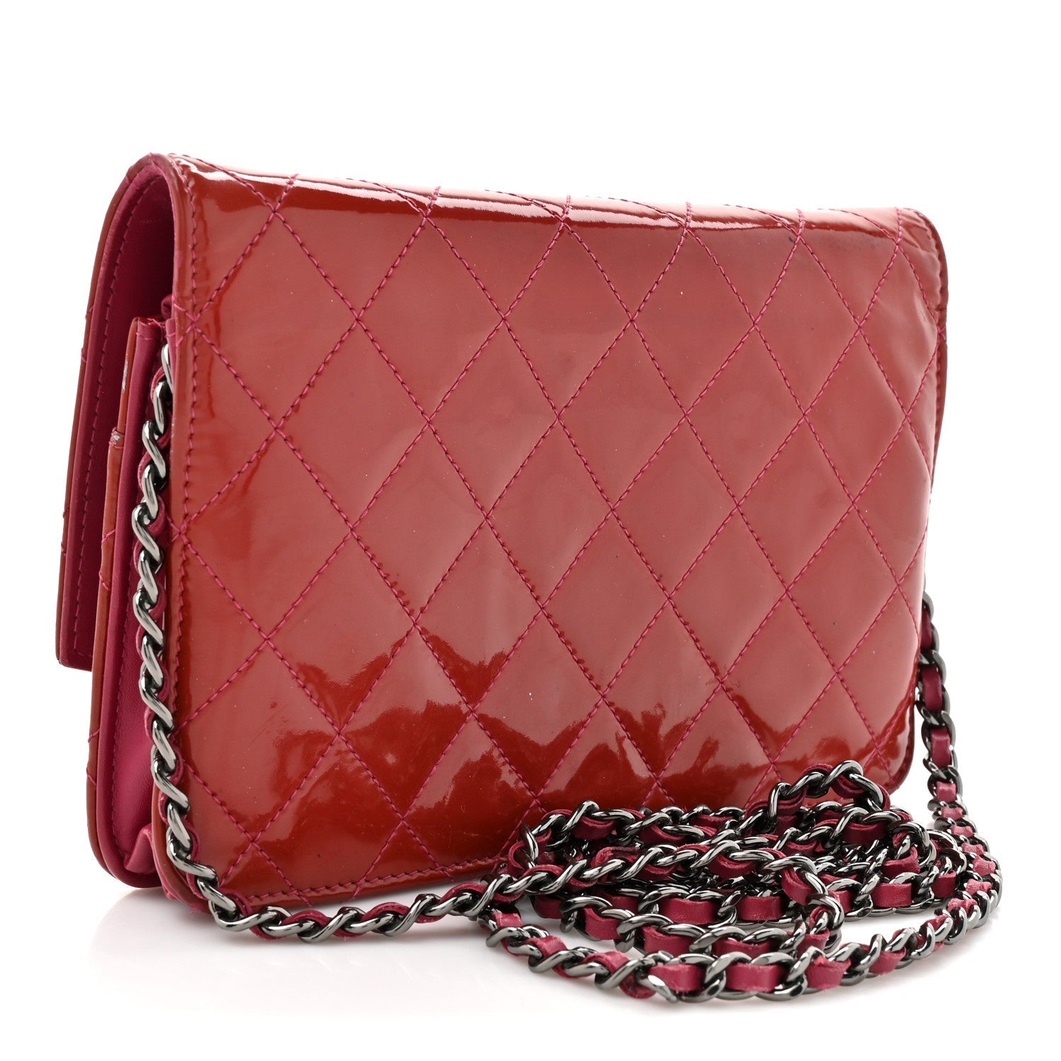 Patent Quilted Brilliant Wallet On Chain WOC Coral