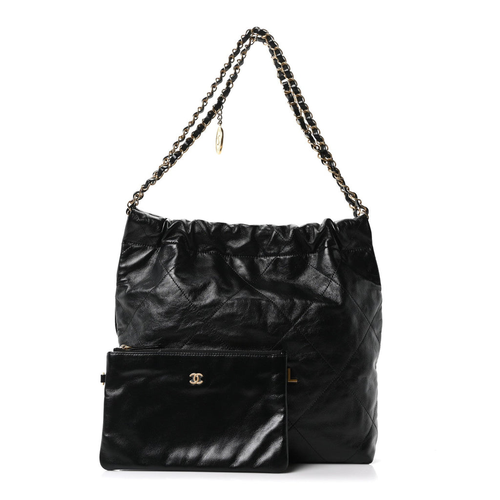 Shiny Calfskin Quilted Small Chanel 22 Black