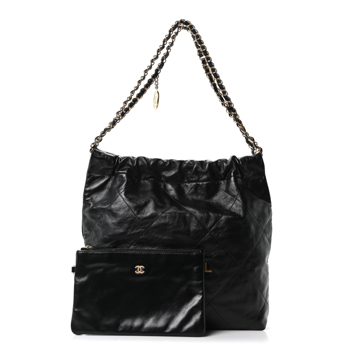 Shiny Calfskin Quilted Small Chanel 22 Black