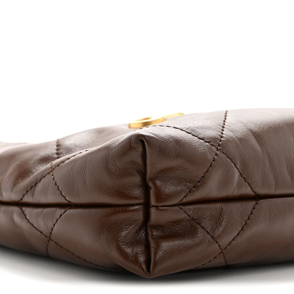 Shiny Calfskin Quilted Mini Chanel 22 Brown