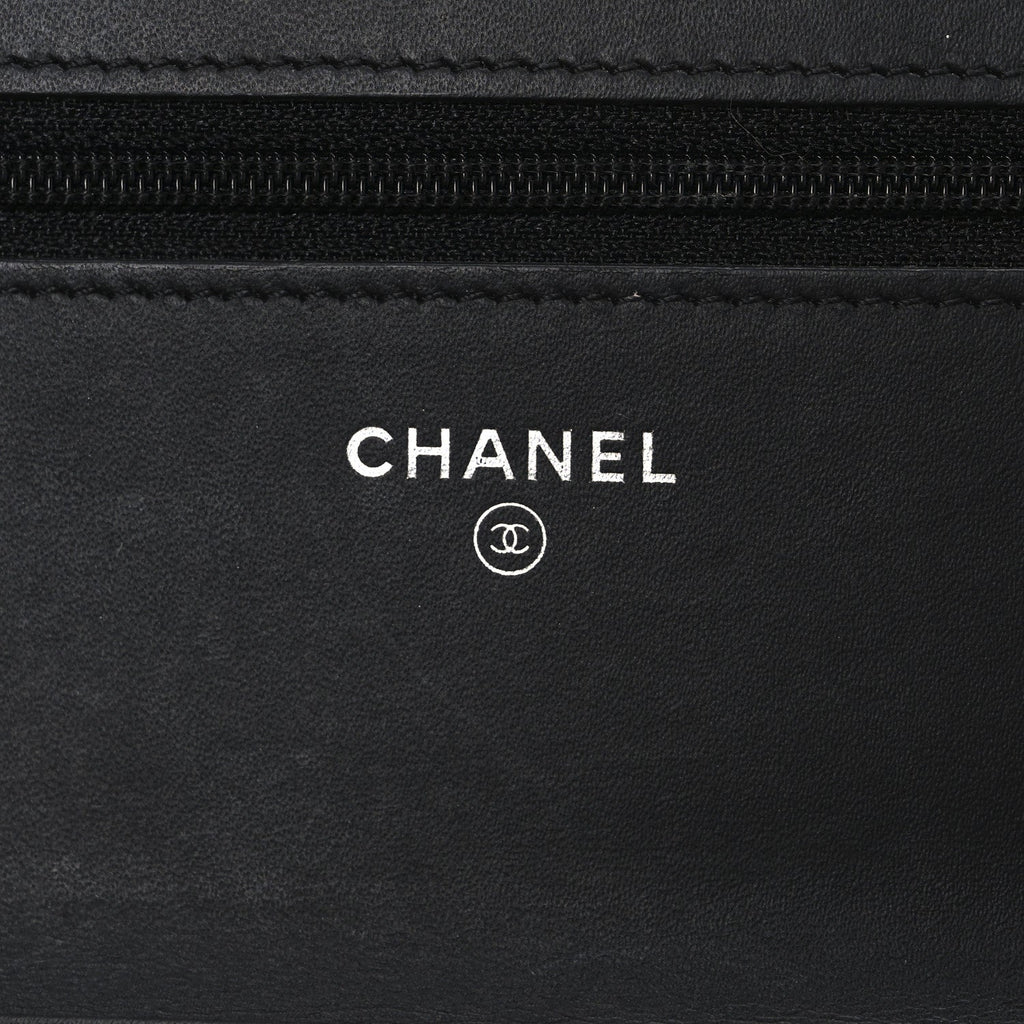 Patent Calfskin Quilted Boy Wallet On Chain WOC Black
