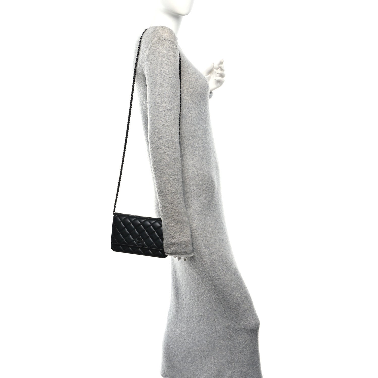 Pearly Lambskin Quilted Wallet On Chain WOC So Black