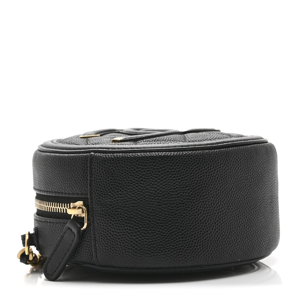 Caviar Quilted Round Filigree Crossbody Black