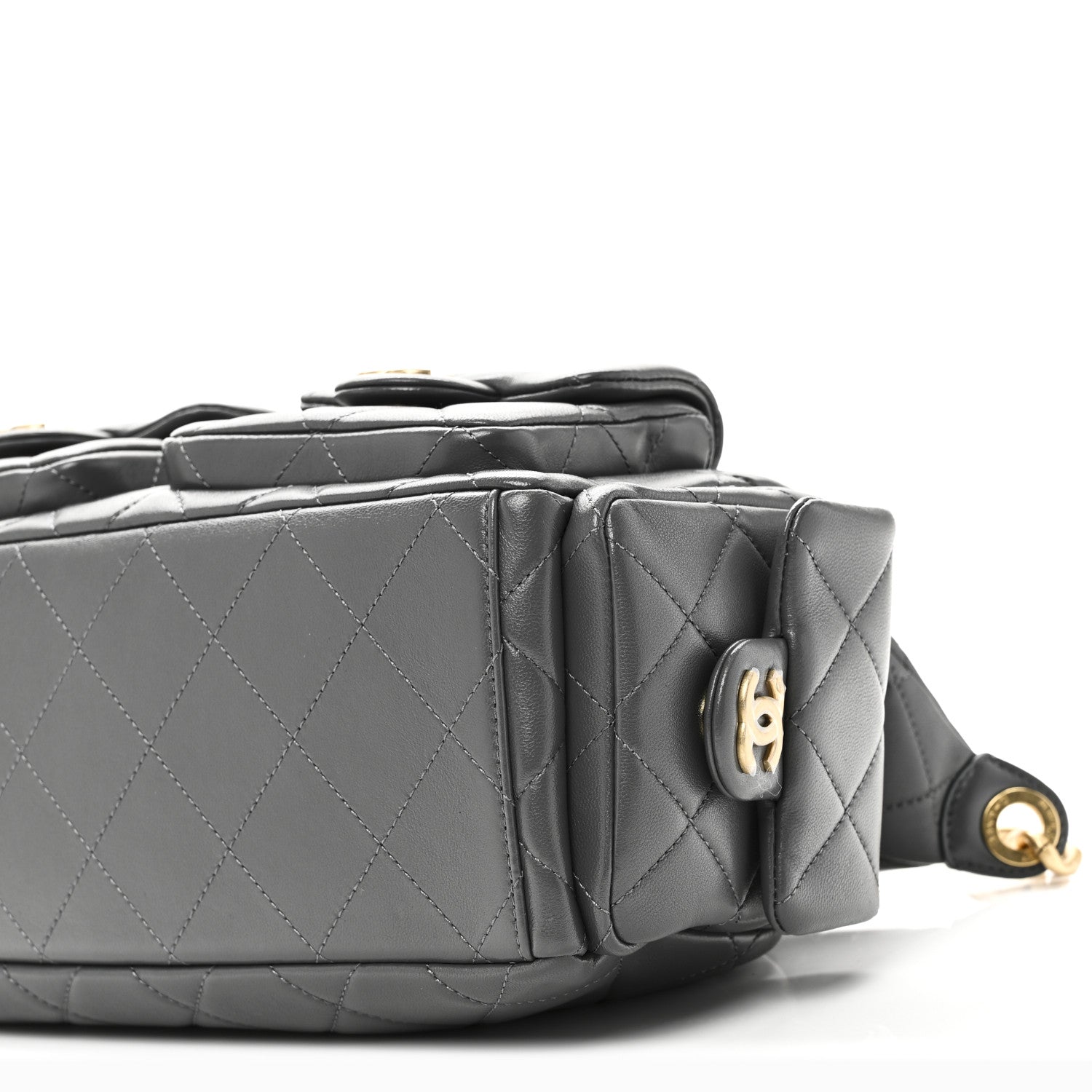 Shiny Lambskin Quilted Large Trendy Pockets Hobo Grey