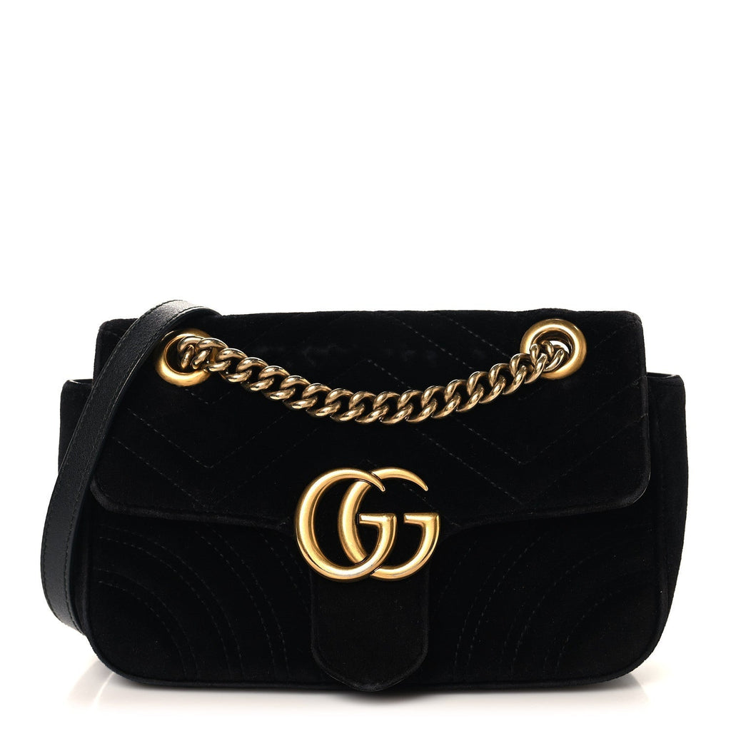 Velvet Matelasse Mini GG Marmont Shoulder Bag Black