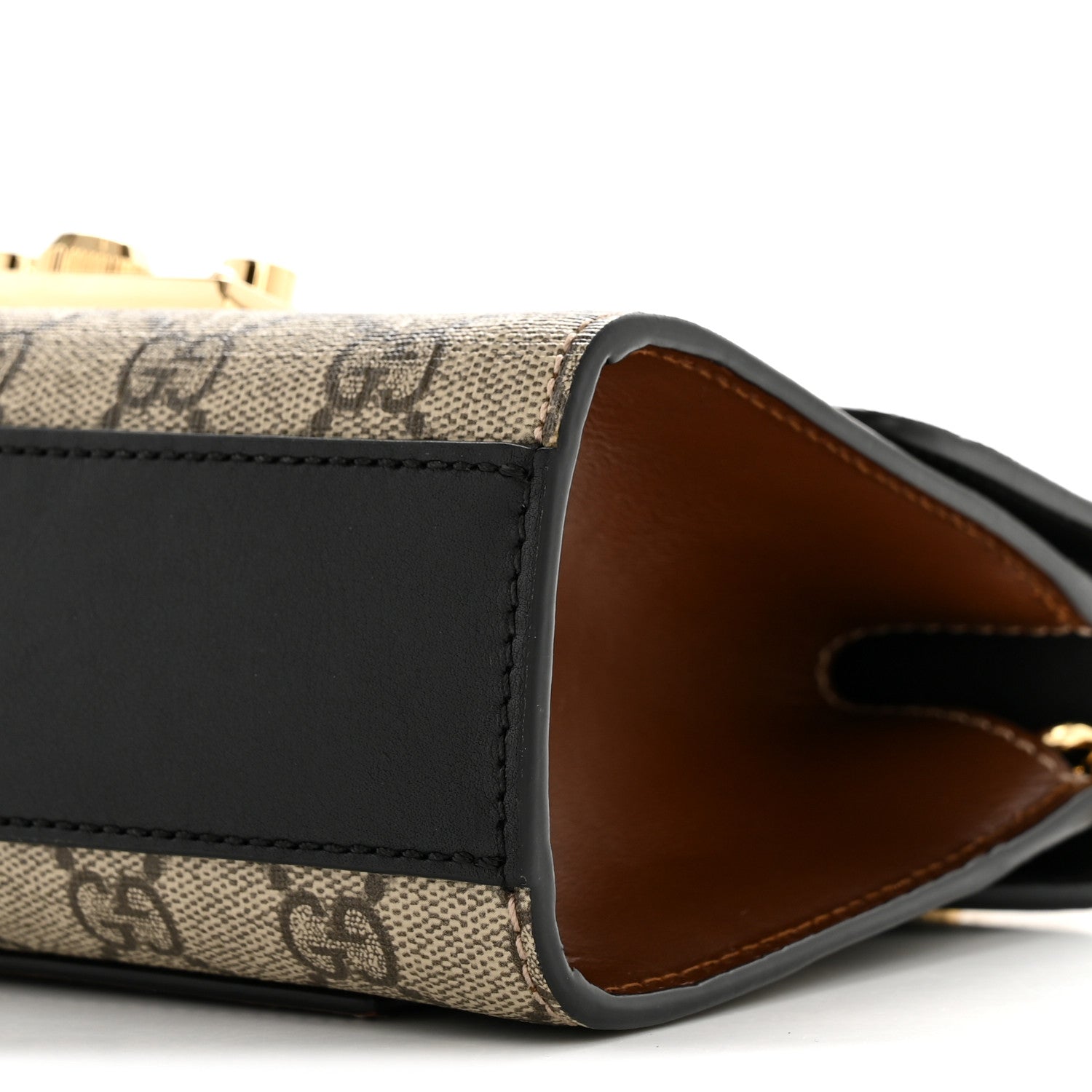 GG Supreme Monogram Calfskin Small Padlock Shoulder Bag Beige Black Cuir