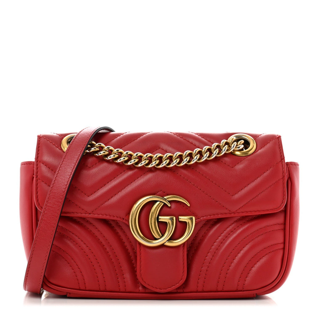 Calfskin Matelasse Mini GG Marmont Shoulder Bag Hibiscus Red