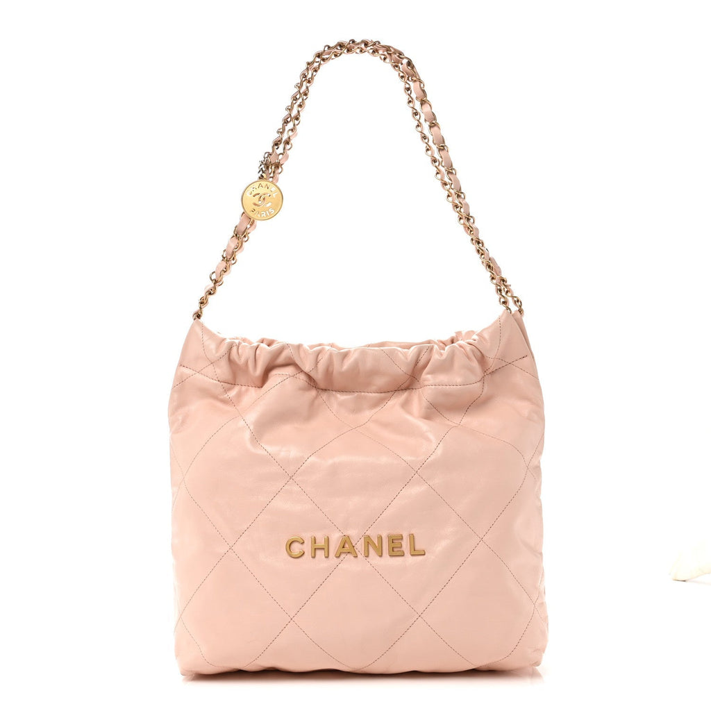 Shiny Calfskin Quilted Small Chanel 22 Light Pink