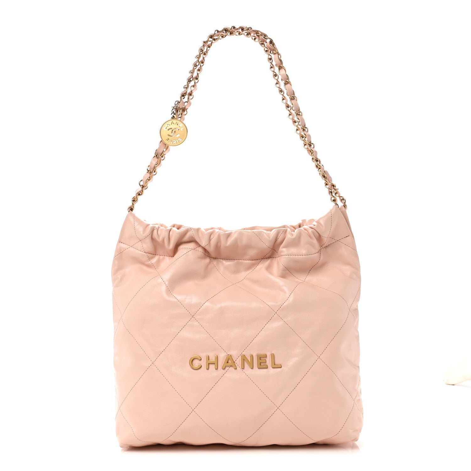 Shiny Calfskin Quilted Small Chanel 22 Light Pink