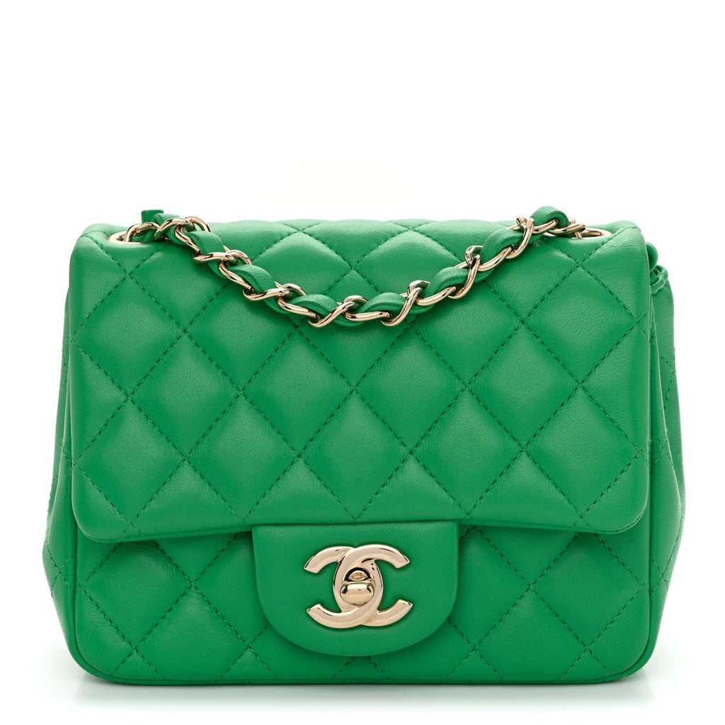 Lambskin Quilted Mini Square Flap Green