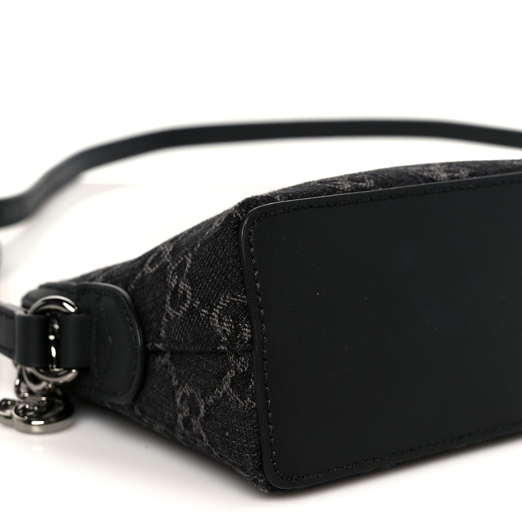 Denim Cuoio Harness GG Monogram Small Ophidia Dome Shoulder Bag Black Medium Grey
