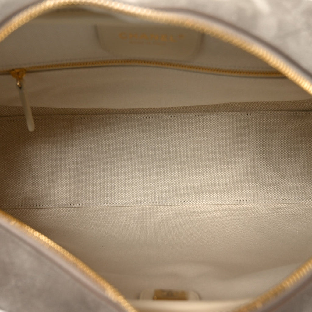 Suede Calfskin Quilted Large Perfect Bowling Bag Grey