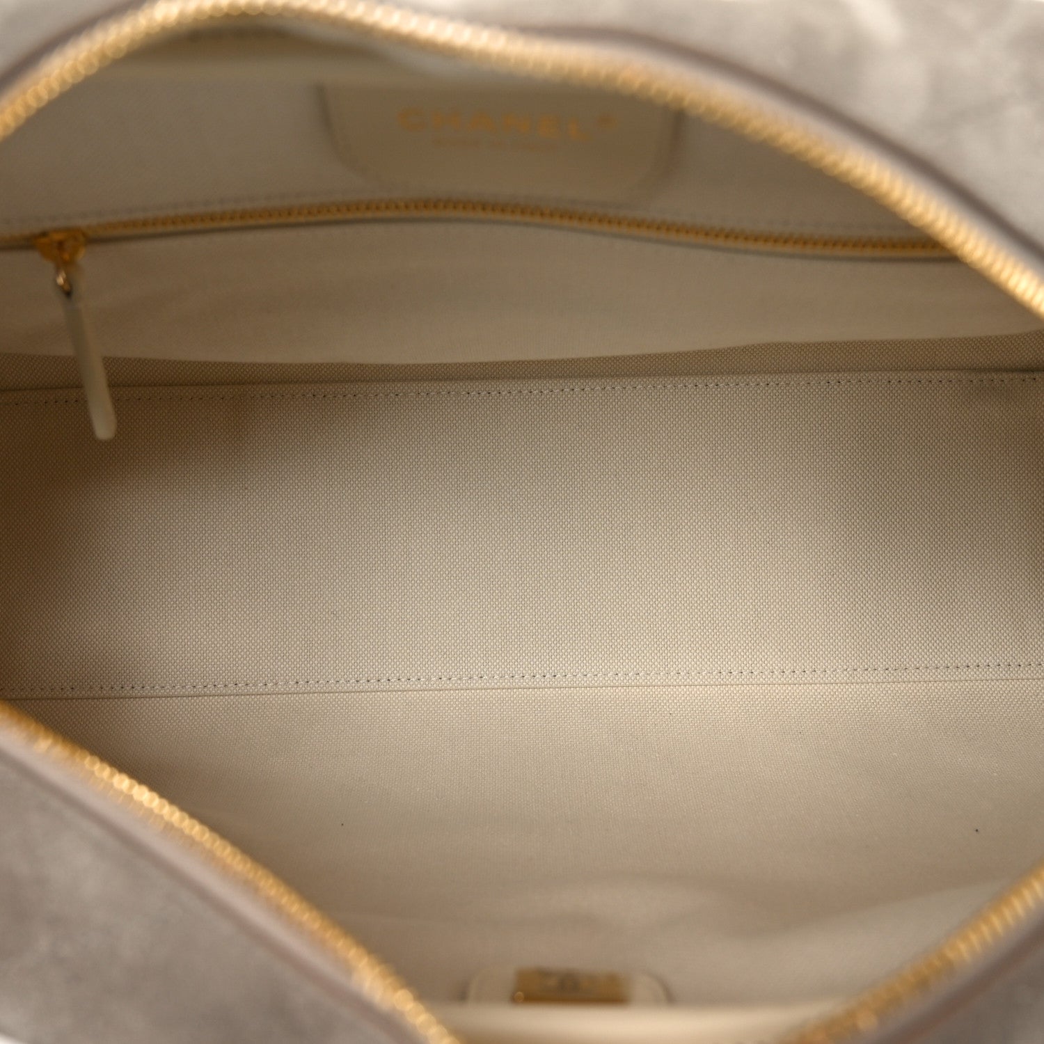 Suede Calfskin Quilted Large Perfect Bowling Bag Grey