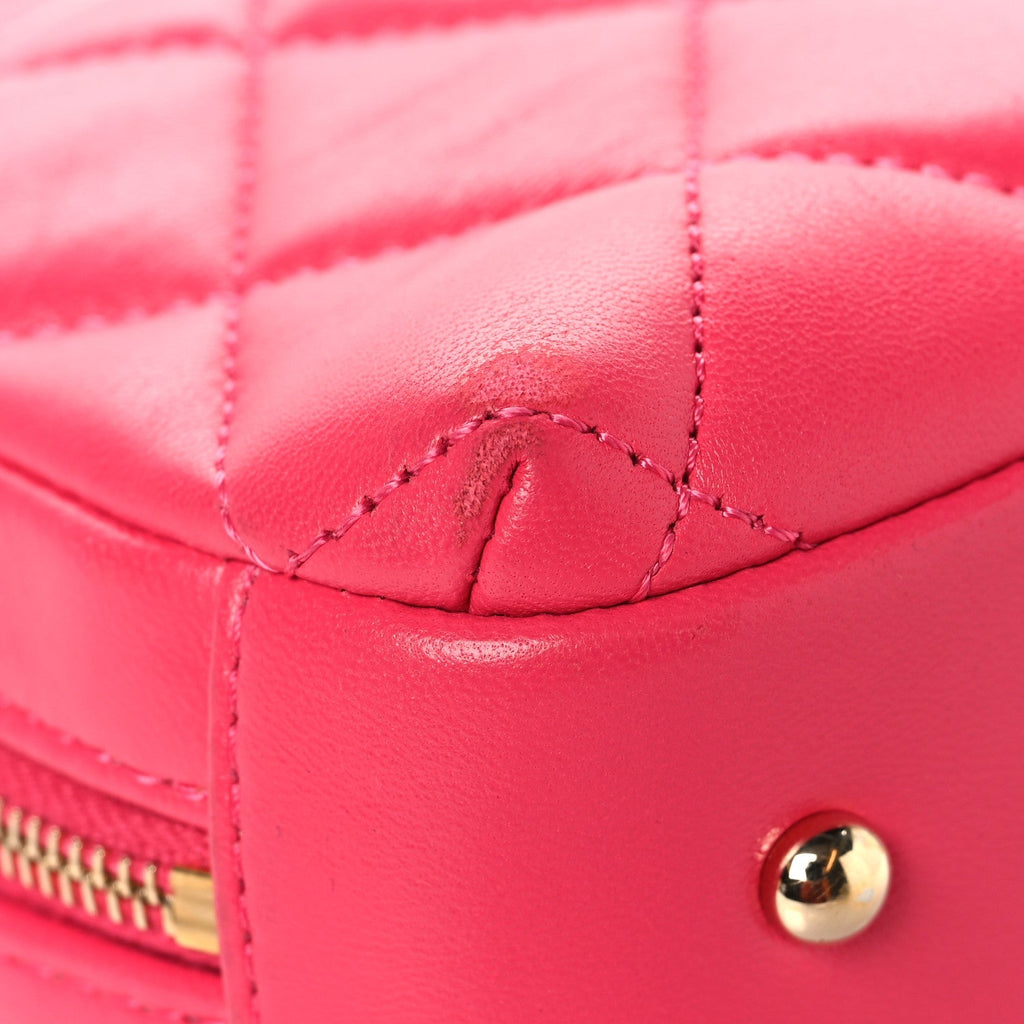 Lambskin Quilted Small Trendy CC Bowling Bag Pink