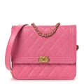 Lambskin Quilted Boy Square Wallet on Chain WOC Pink
