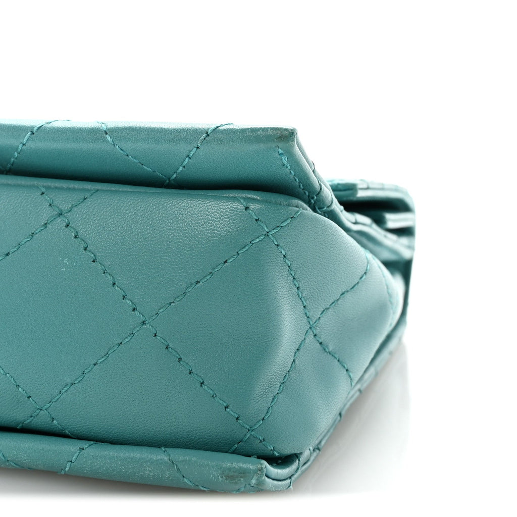 Calfskin Stitched Double Flap Bag Turquoise