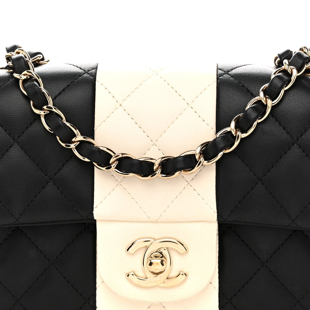 Lambskin Quilted Mini Rectangular Flap Black White