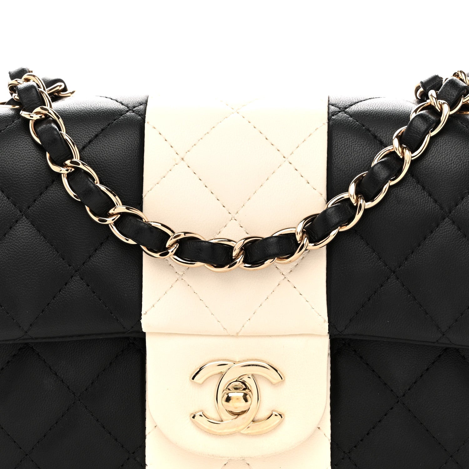 Lambskin Quilted Mini Rectangular Flap Black White