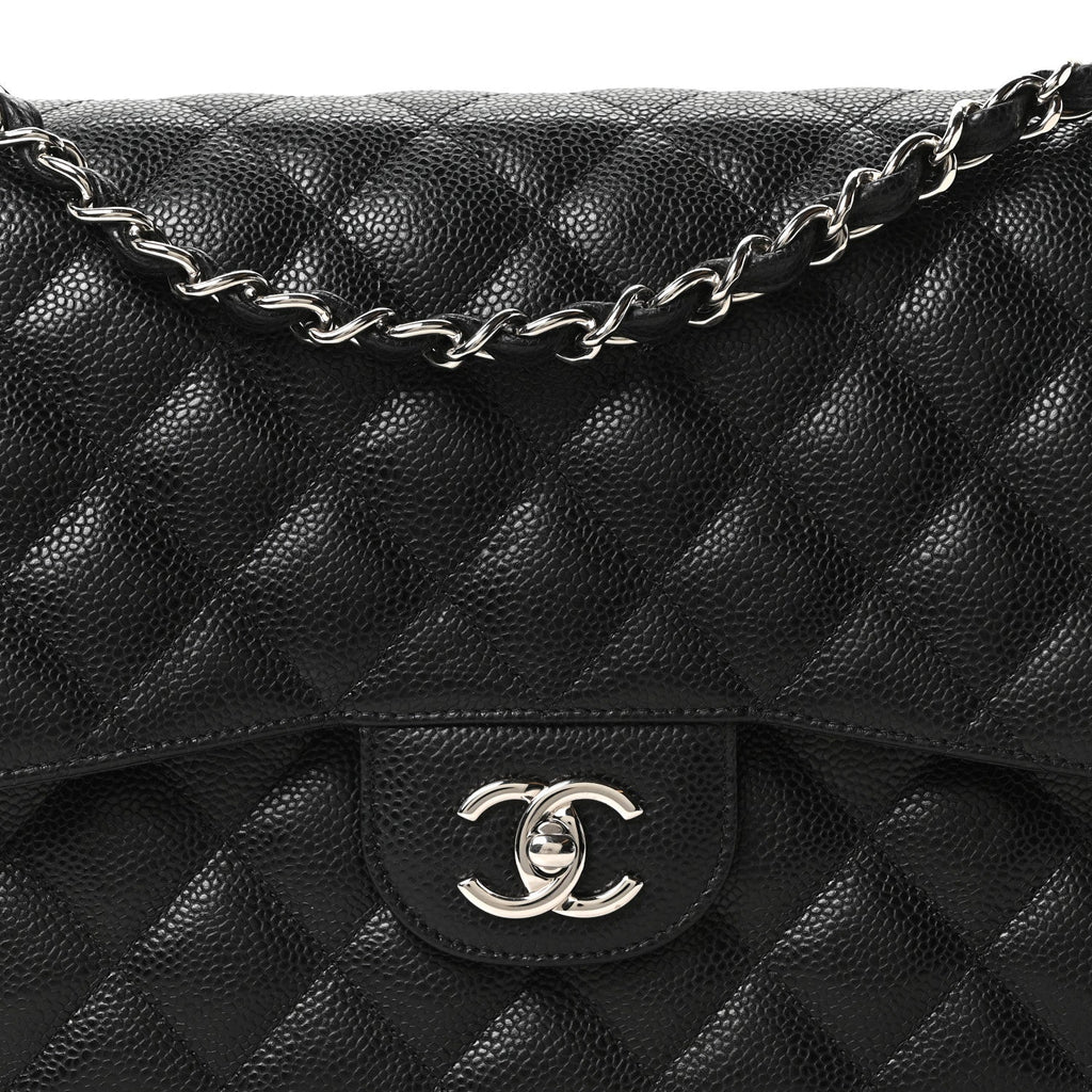 Caviar Quilted Jumbo Double Flap Black