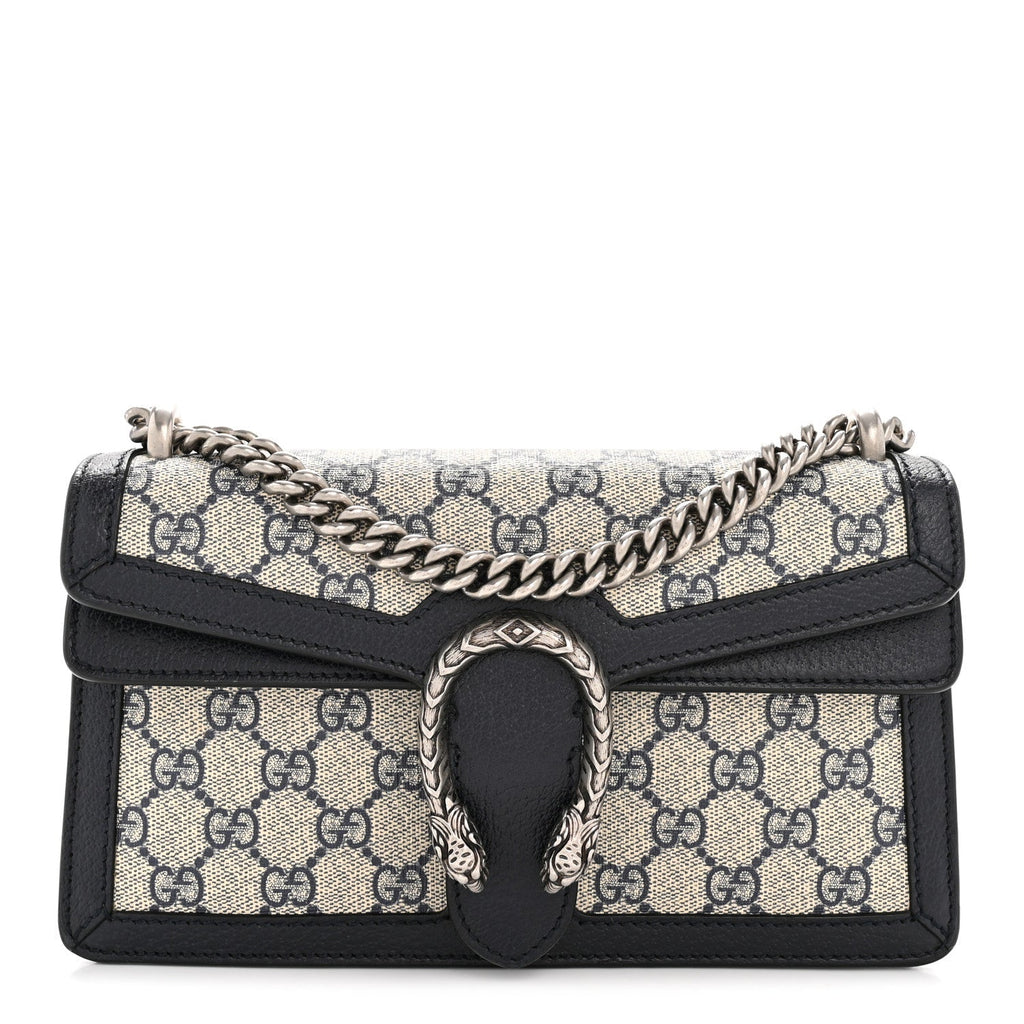 GG Supreme Monogram Textured Dollar Calfskin Small Rectangular Dionysus Shoulder Bag Beige Blue