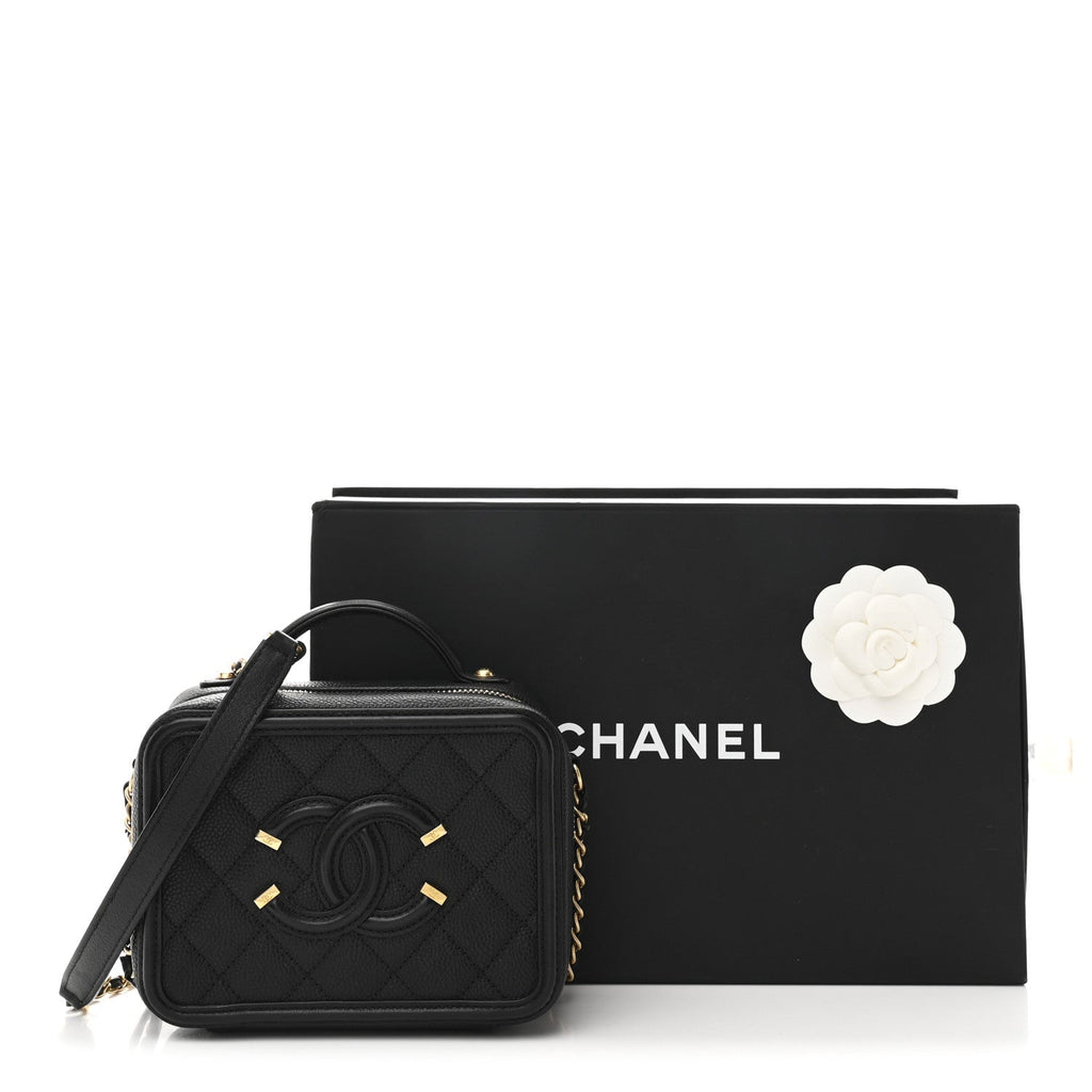 Caviar Quilted Small CC Filigree Vanity Case Black