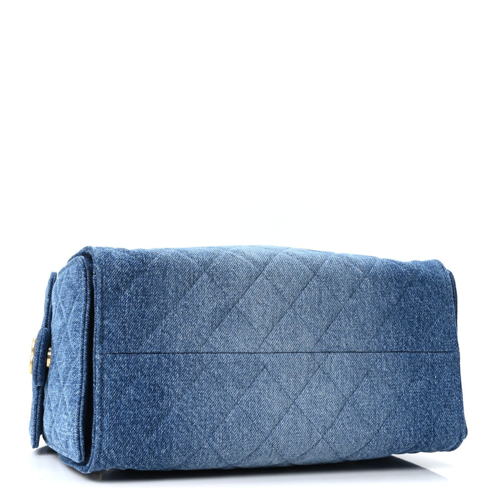 Washed Denim Quilted Small Chanel 25 Handbag Blue