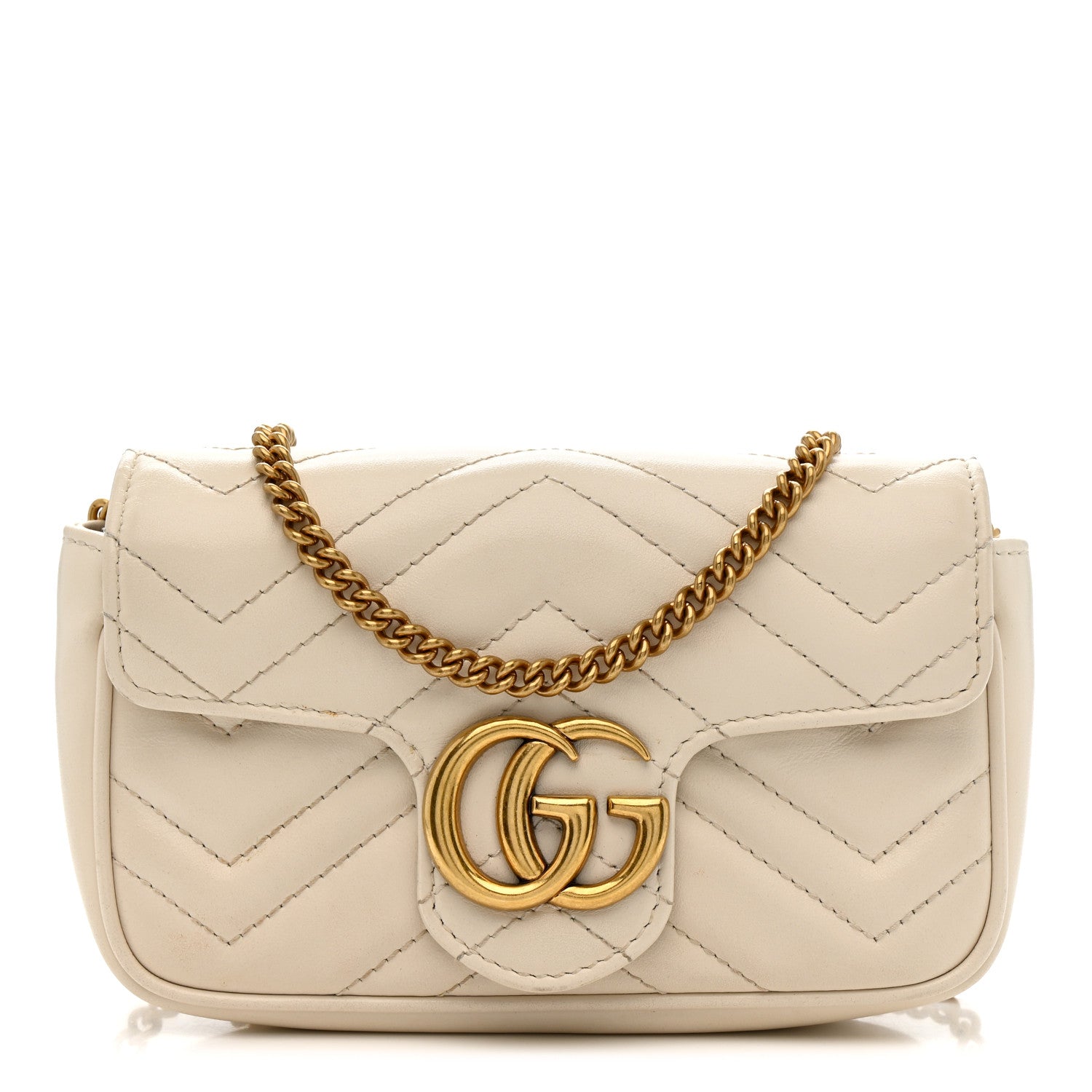 Calfskin Matelasse Super Mini GG Marmont Shoulder Bag White