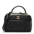 Lambskin Quilted Medium Trendy CC Bowling Bag Black