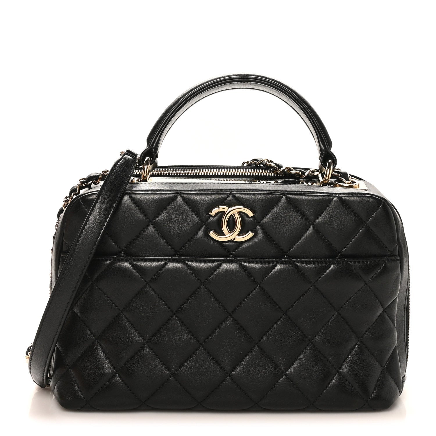 Lambskin Quilted Medium Trendy CC Bowling Bag Black