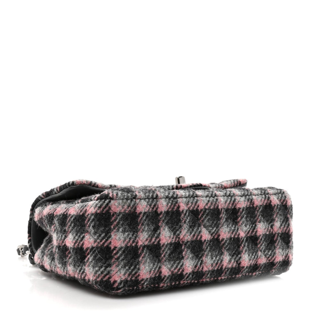 Wool Plaid Quilted Mini Rectangular Flap Pink Grey Multicolor
