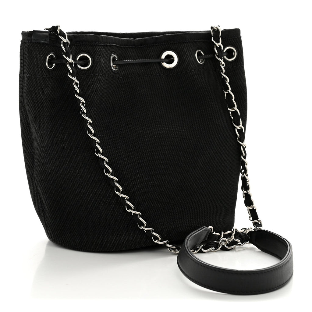 Canvas Deauville Drawstring Bucket Bag Black