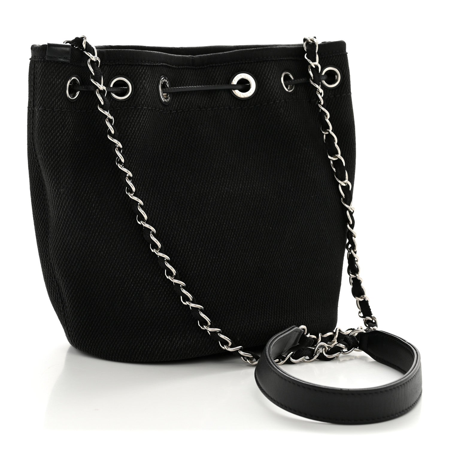 Canvas Deauville Drawstring Bucket Bag Black