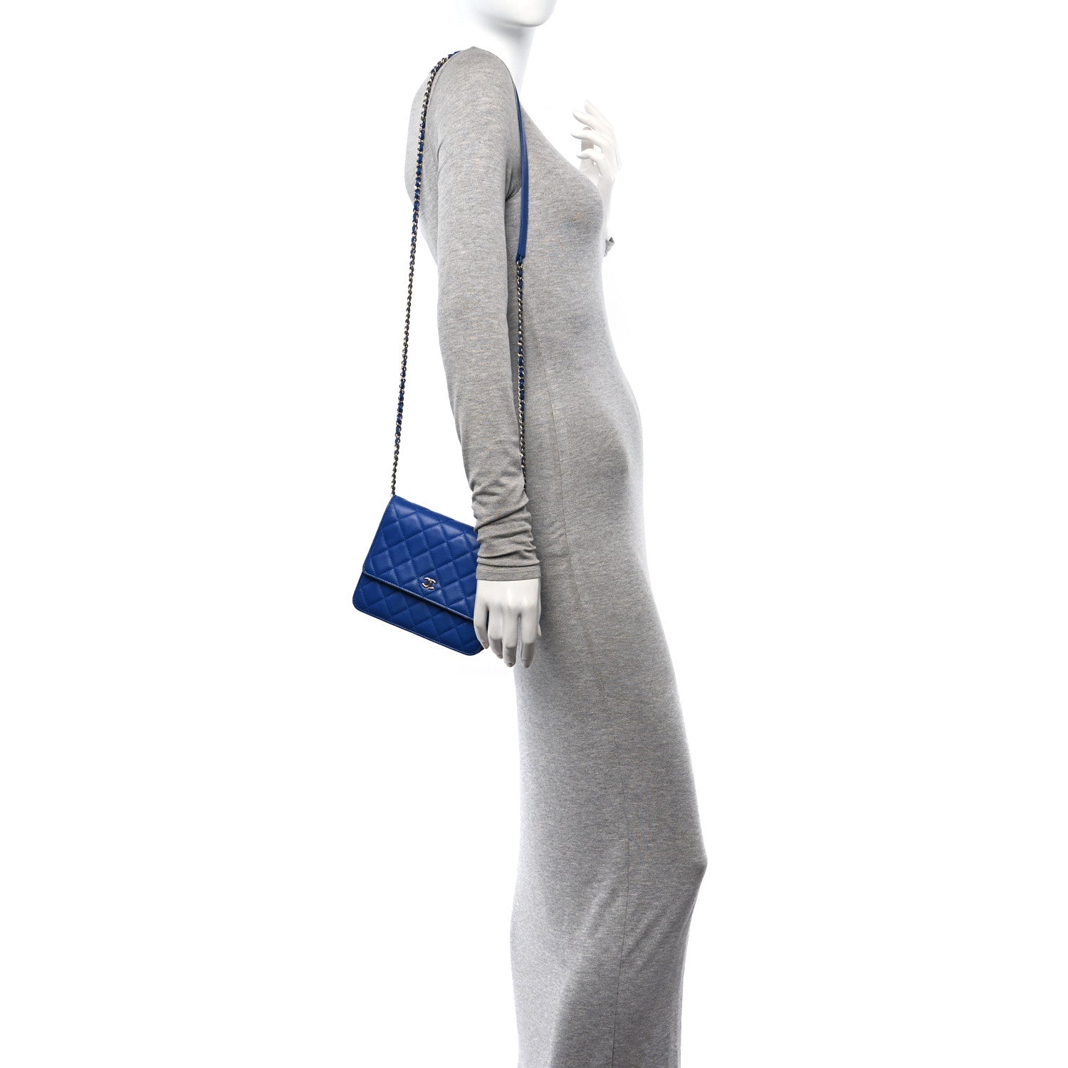 Lambskin Quilted Square Wallet On Chain WOC Blue