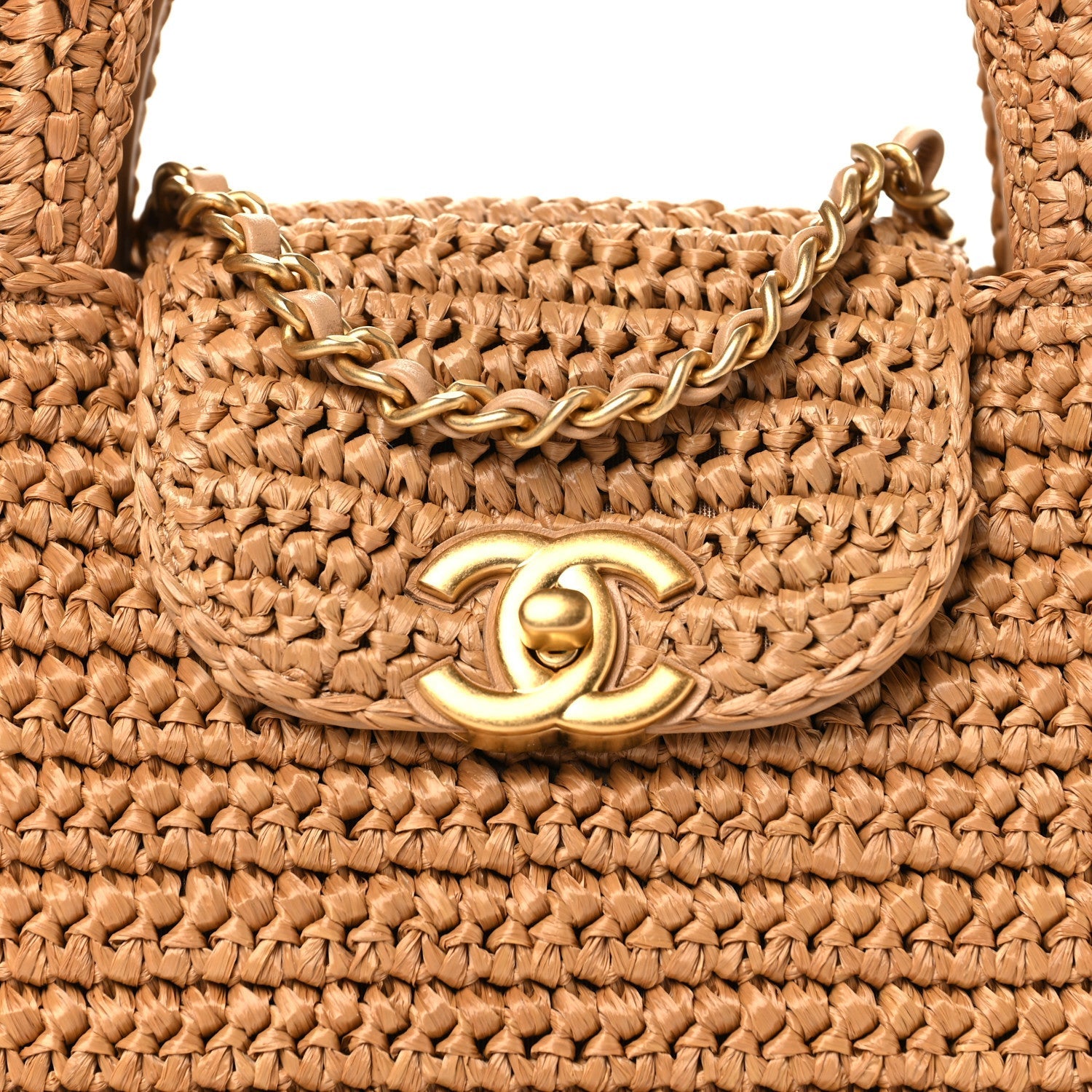 Braided Raffia Nano Kelly Flap Bag Dark Beige