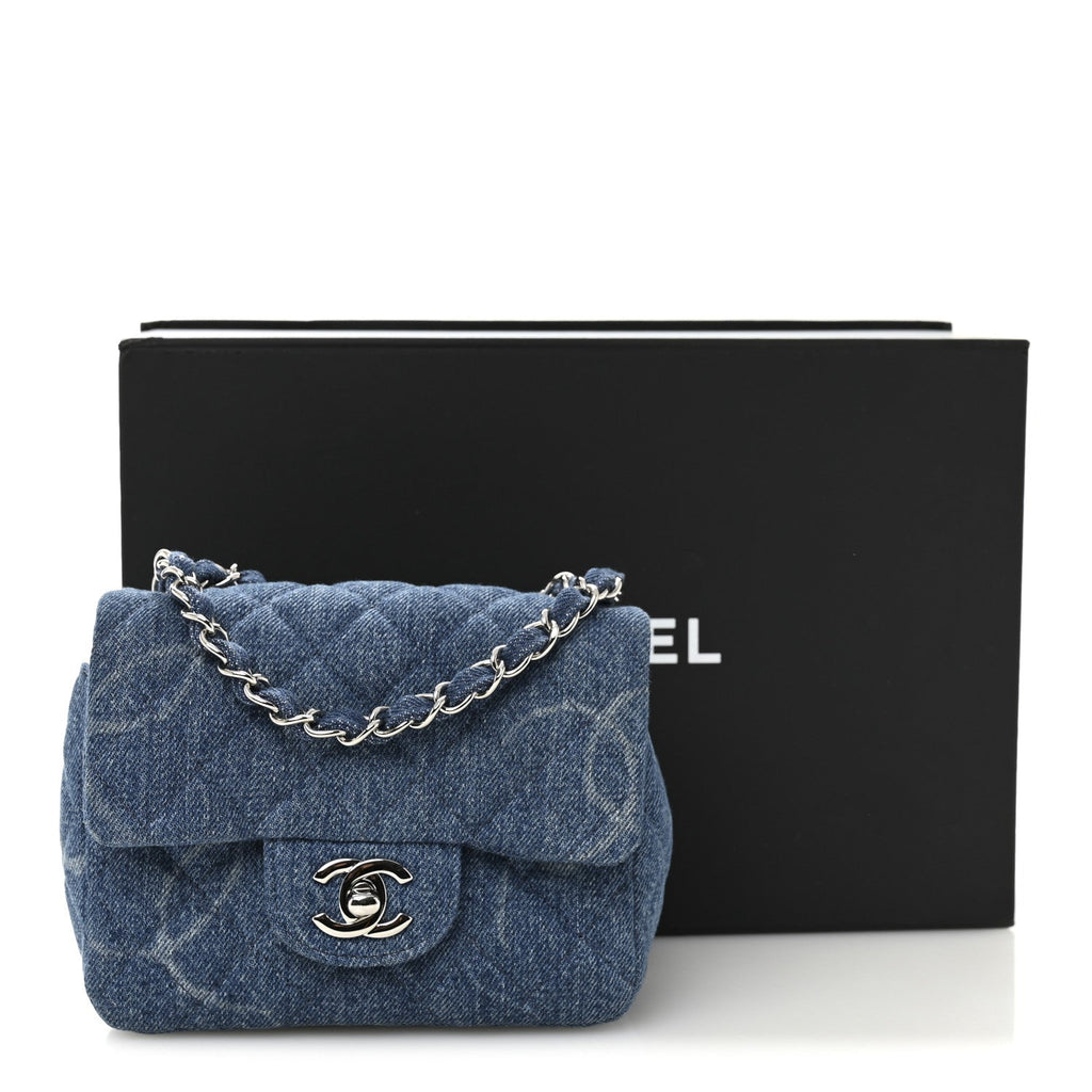Denim CC Quilted Mini Square Flap Blue