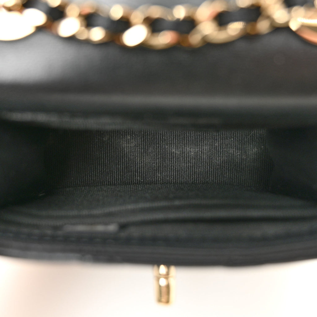 Lambskin Quilted Trendy CC Card Holder On Chain Black