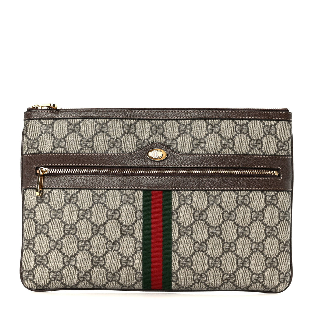 GG Supreme Monogram Large Ophidia Pouch Clutch Brown