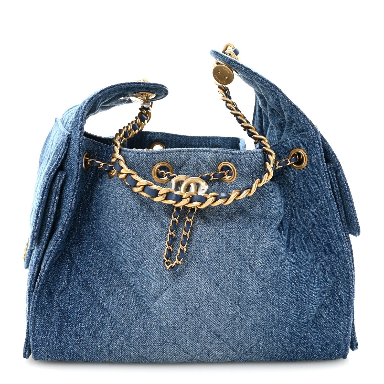 Washed Denim Quilted Small Chanel 25 Handbag Blue