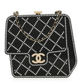 Plexiglass Crystal Quilted Minaudiere Clutch Black White