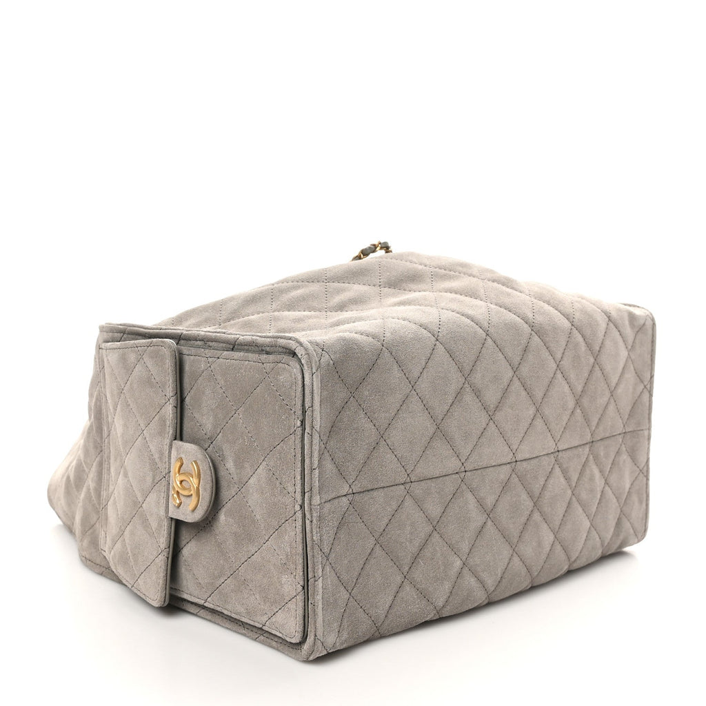 Suede Quilted Medium Chanel 25 Handbag Dark Grey